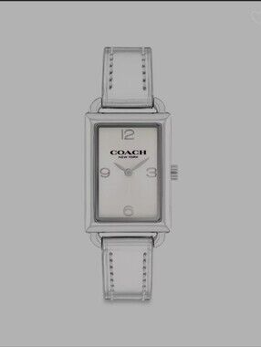 Coach Silver-Tone Rectangular Women's Leather Strap Watch